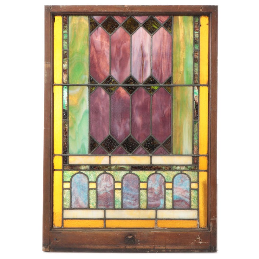 Victorian Stained and Slag Glass Window Panel