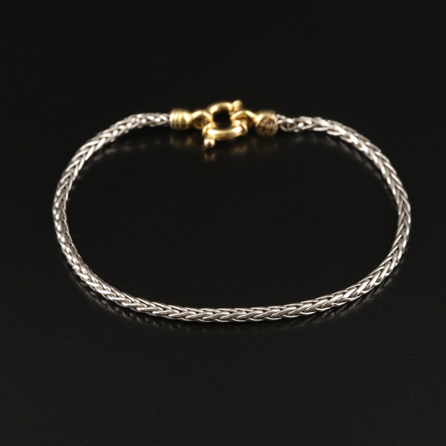 Italian Platinum Wheat Chain Bracelet with 18K Closure