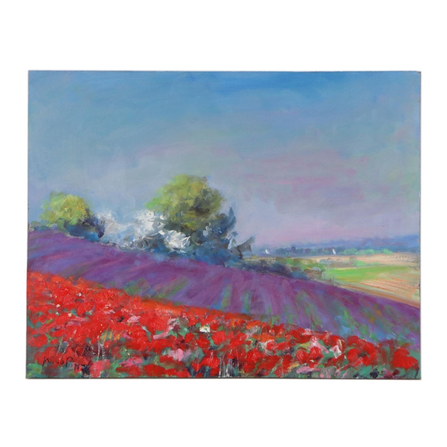 Nino Pippa Oil Painting "Provence - Flower Fields in the Rhone Valley"