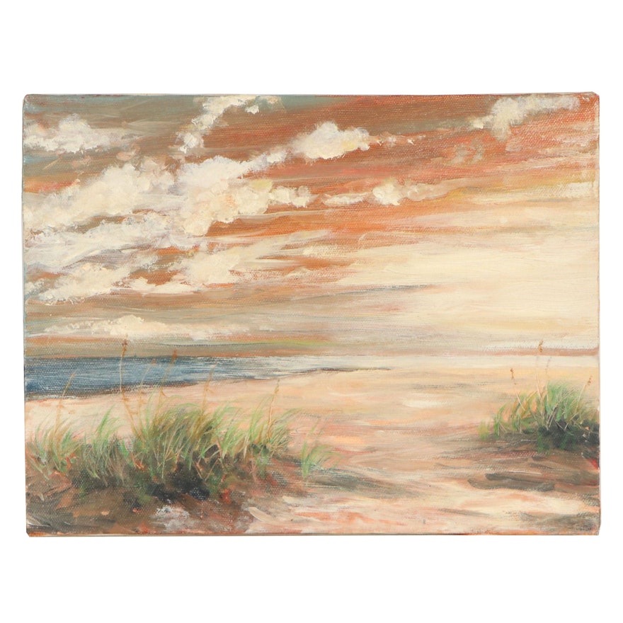 Art Ballman Landscape Oil Painting of Beach Sunset, 1994