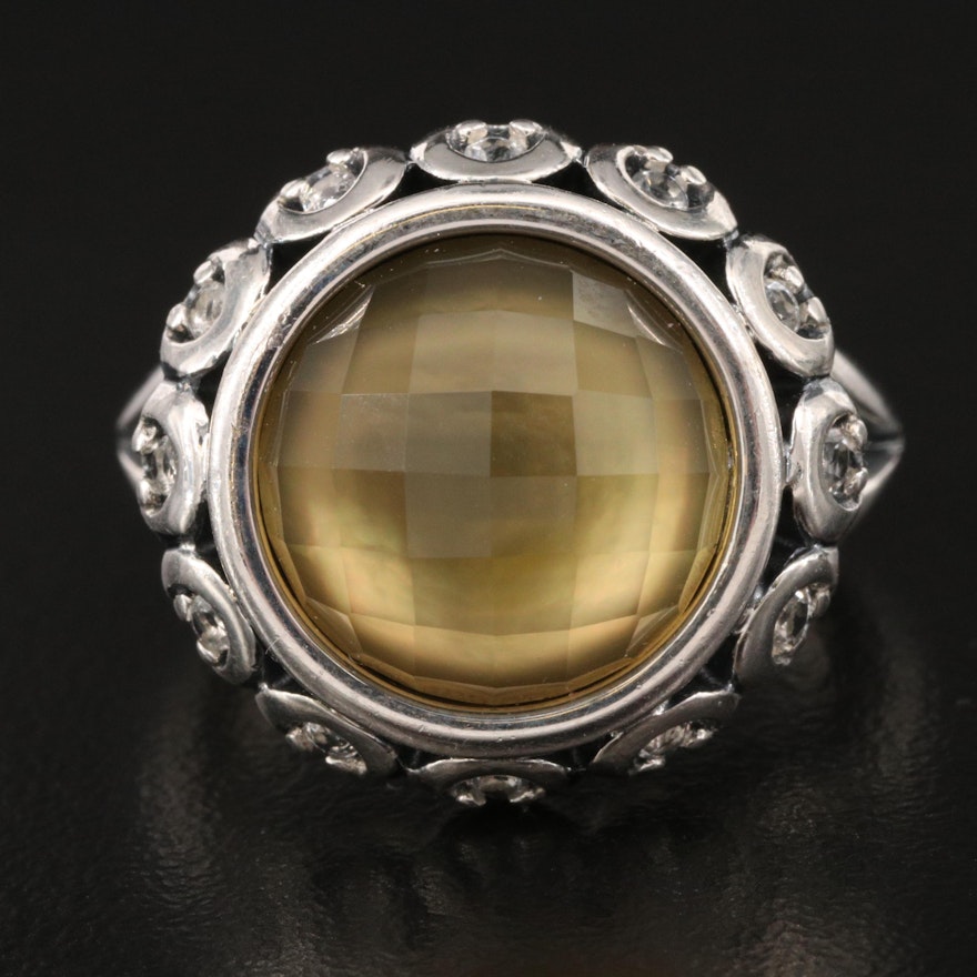 Ann King Sterling Quartz and Mother of Pearl Doublet Ring with Topaz Accents