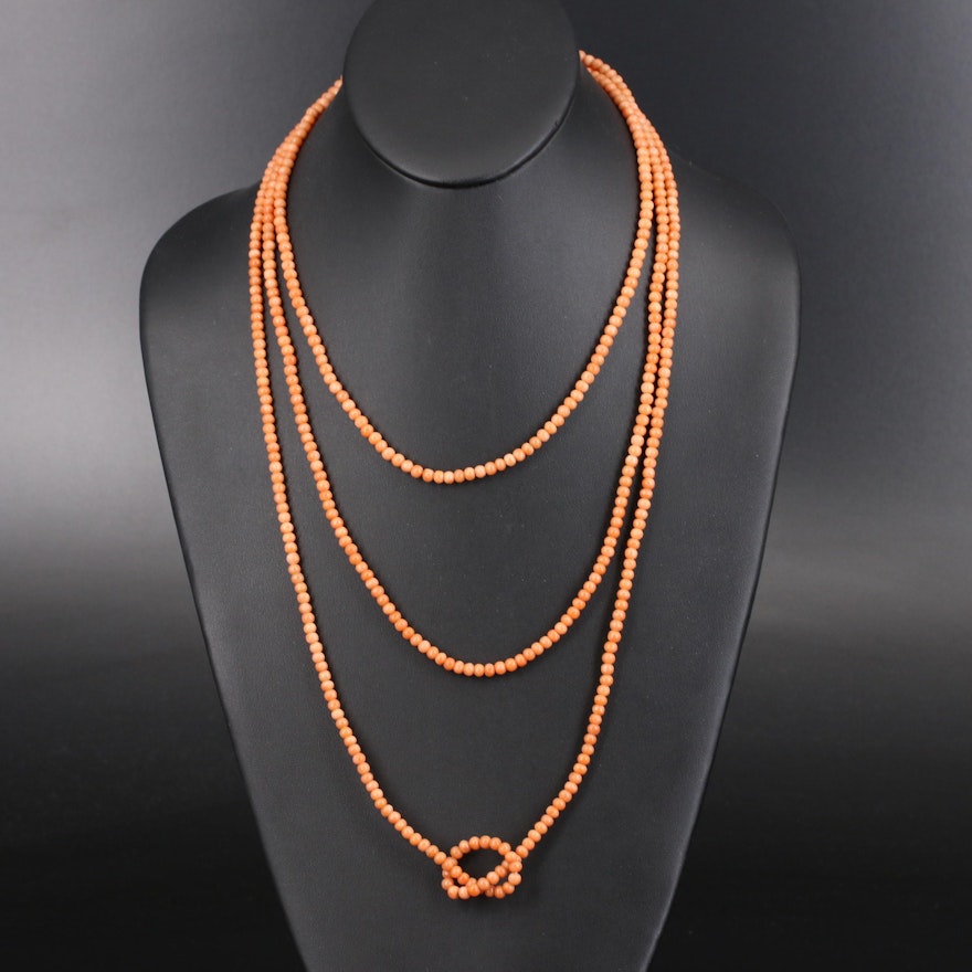 Endless Coral Beaded Necklace