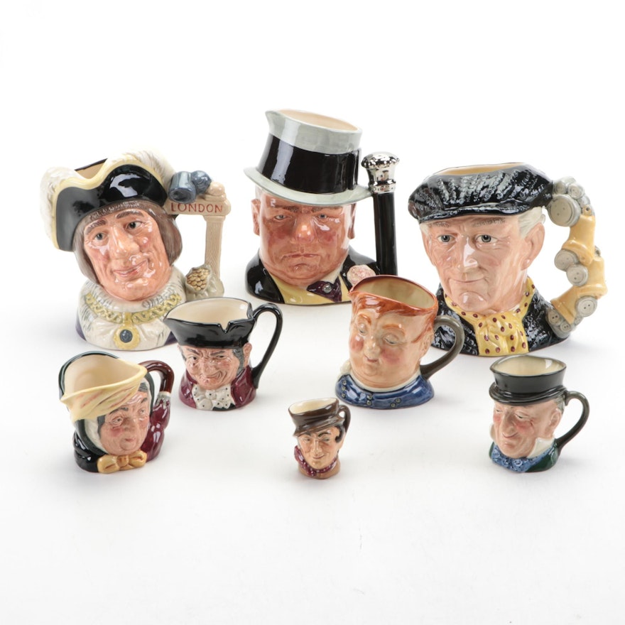 Royal Doulton "Pearly King" and Other Character Jugs, Mid to Late 20th Century