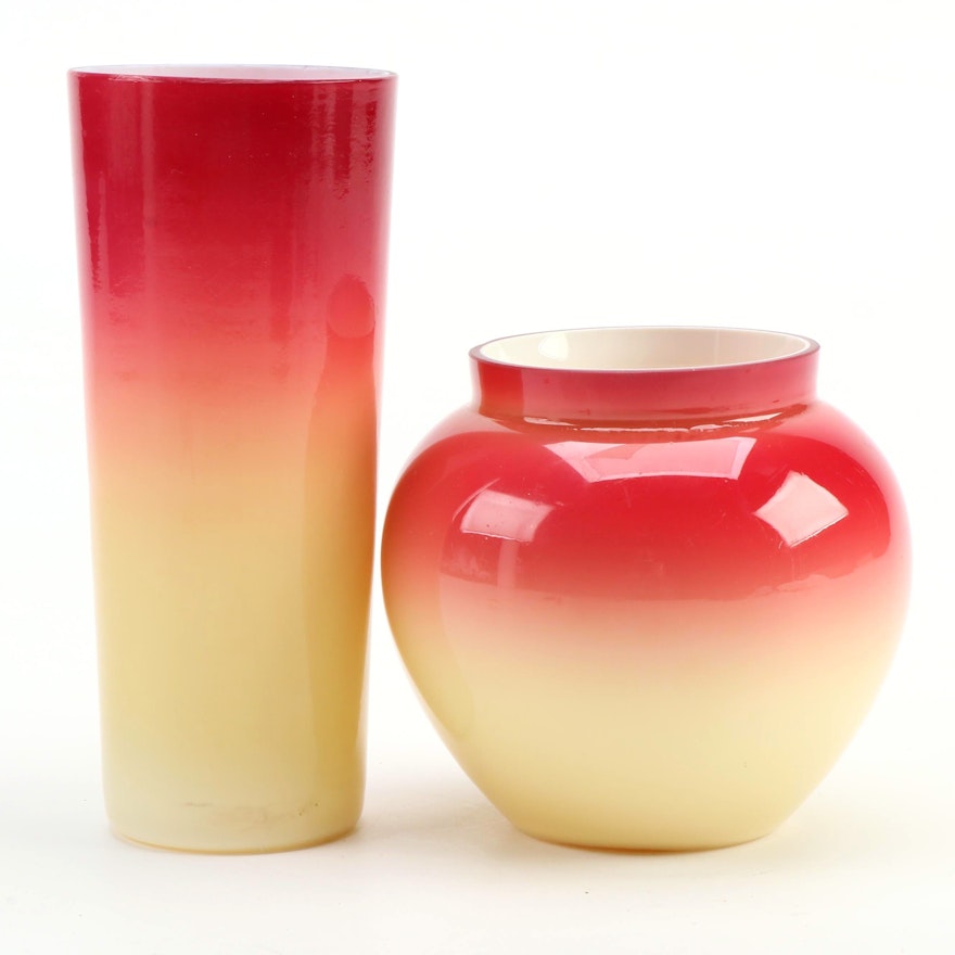 Wheeling Glass Style Peachblow Glass Vases, 20th Century