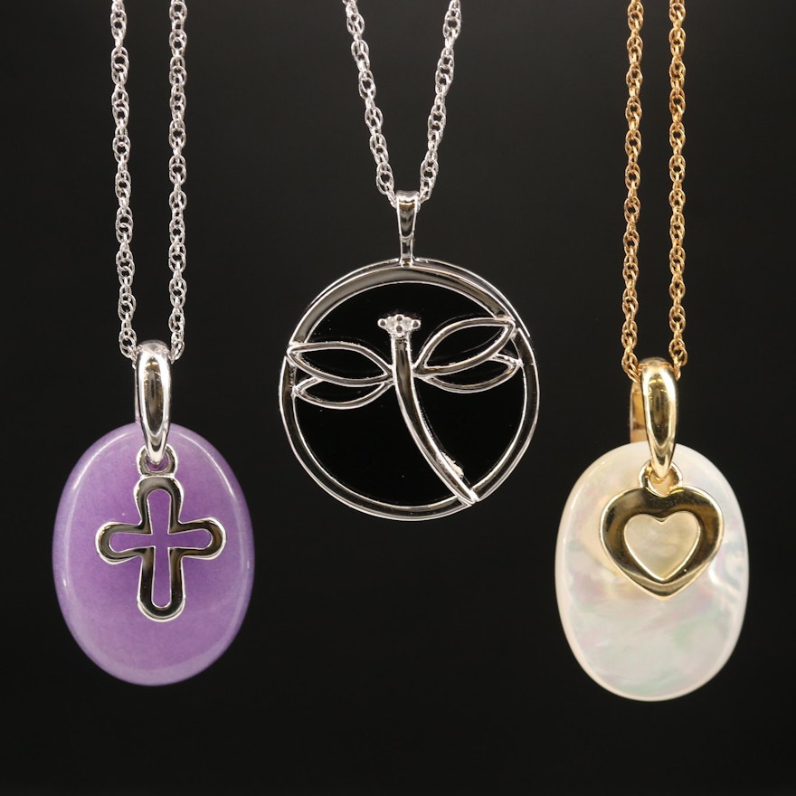 Dragonfly, Cross and Heart Necklaces with Sterling Silver