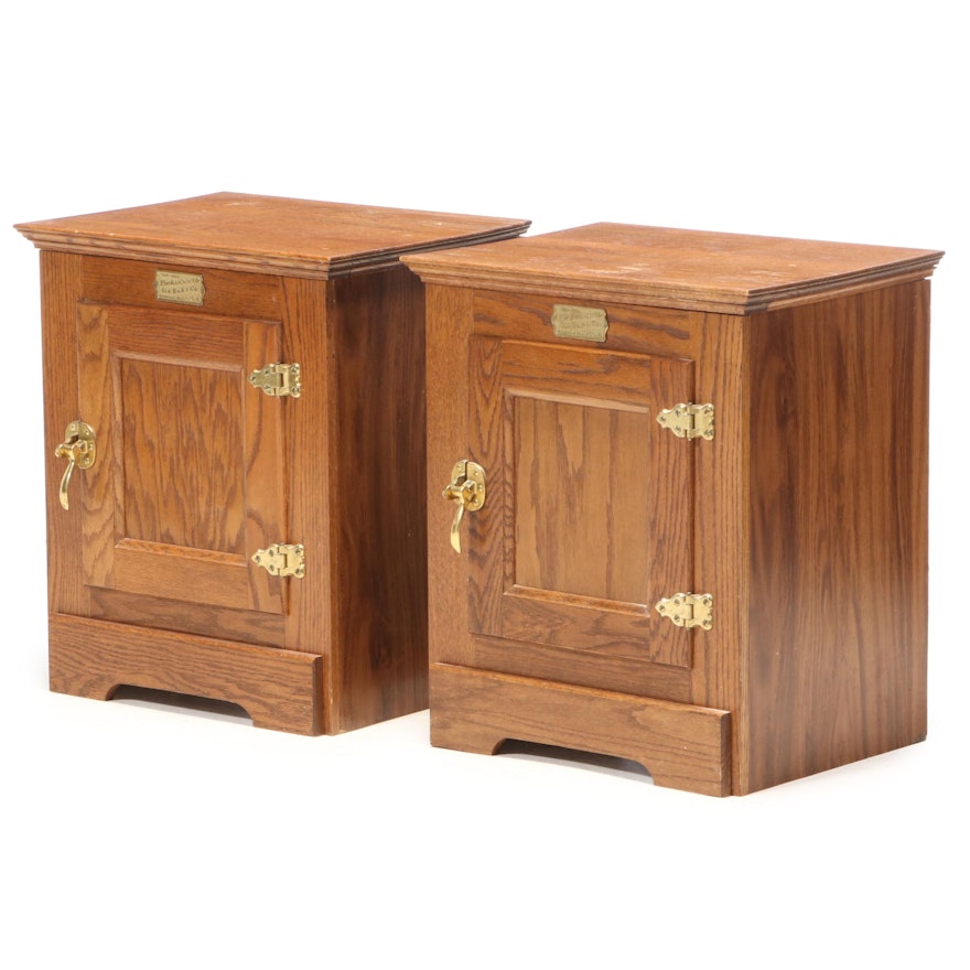 Pair of Belwood Ice Boks Co. Oak and Laminate Side Cabinets, Late 20th Century