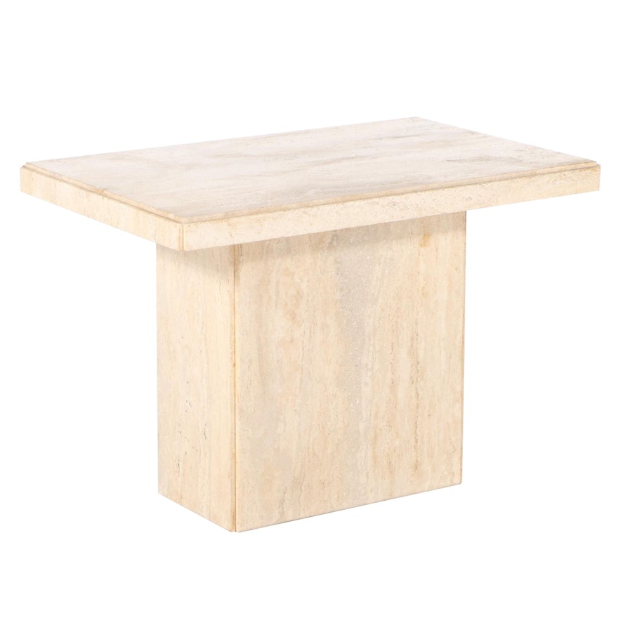 Modernist Travertine Pedestal Side Table, Mid to Late 20th Century