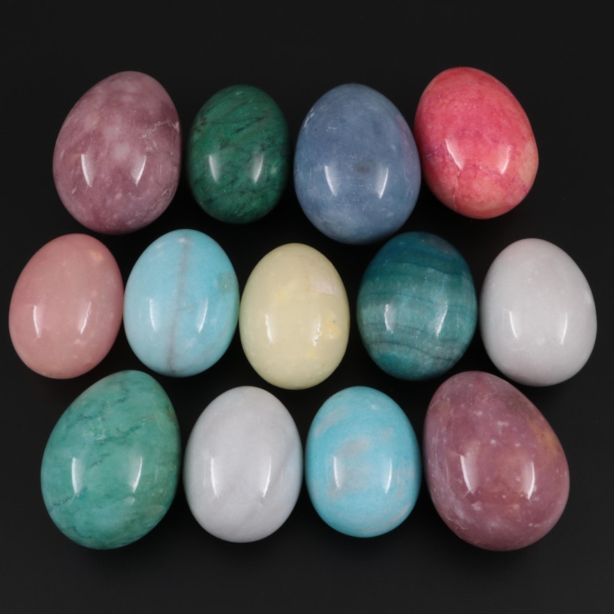 Polished and Dyed Marble and Calcite Egg Figurines