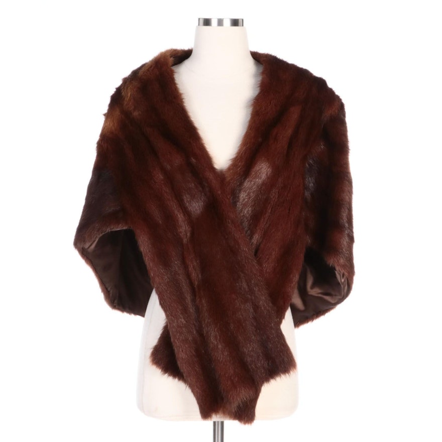 Mahogany Marmot Fur Stole with Sewn-In Collar