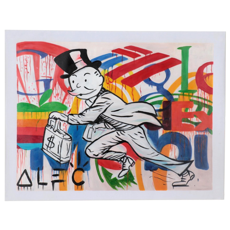 Oil Painting over Giclée after Alec Monopoly "Corporatism," 21st Century