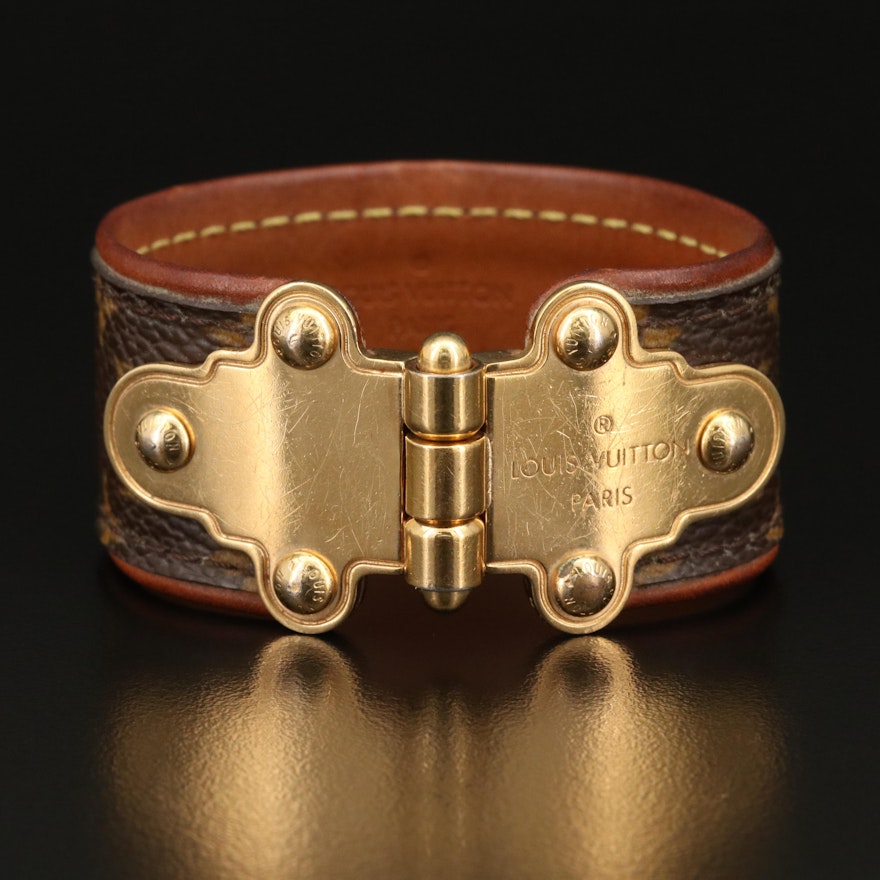 Louis Vuitton "Save It" Brown Leather Monogram Bracelet