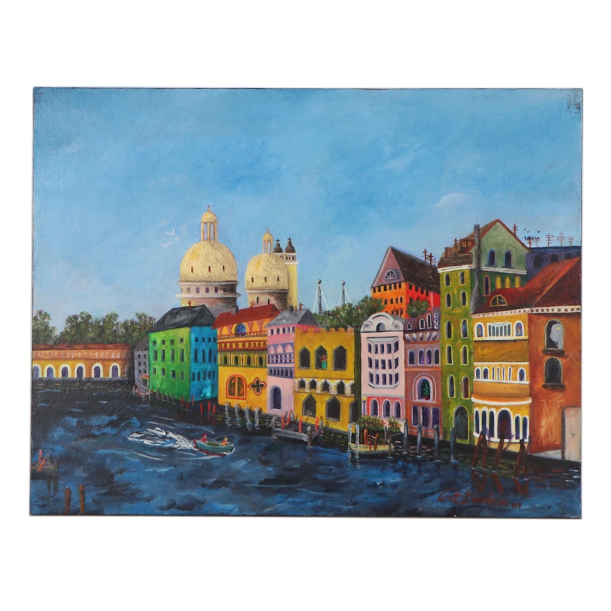 Cityscape Acrylic Painting "Venice," 2007