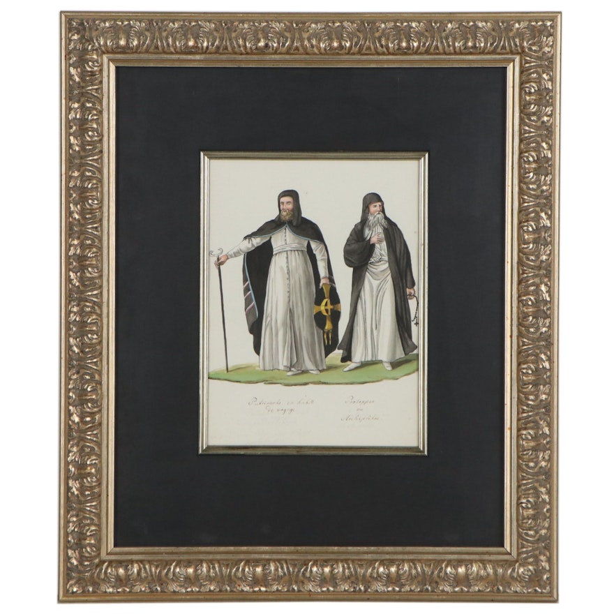 Watercolor Painting of French Priests and Garment Styles