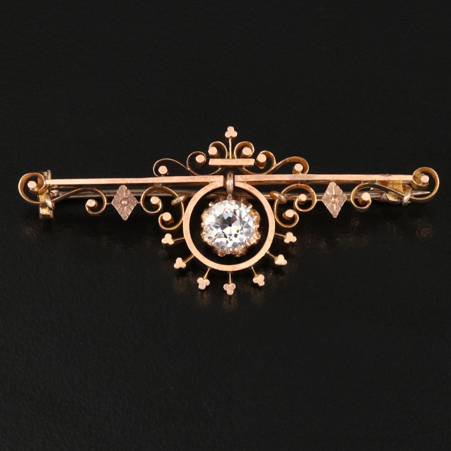 Victorian 10K Glass Bar Brooch