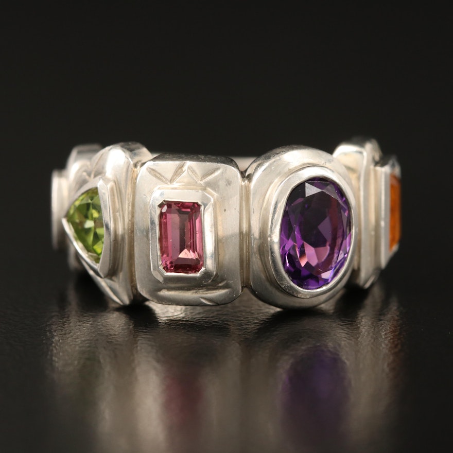 SeidenGang Sterling Ring Including Tourmaline, Amethyst, Peridot