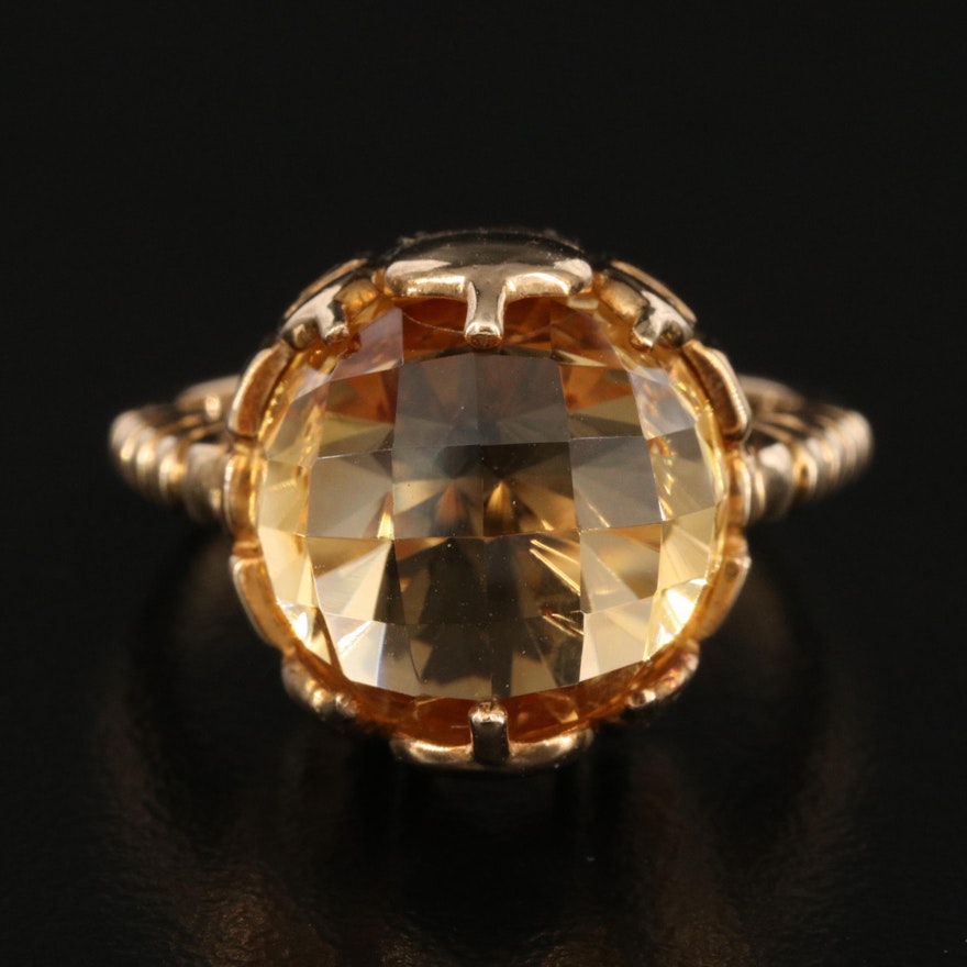 10K Citrine Ring with Architectural Design