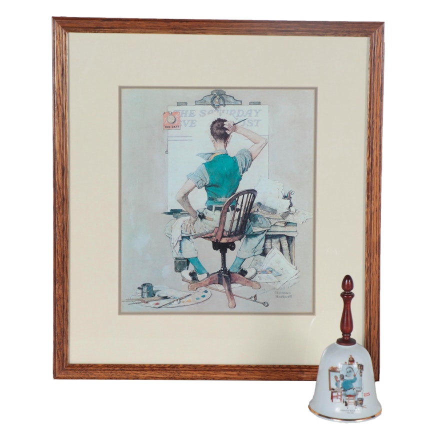 Offset Lithograph and Ceramic Bell after Norman Rockwell