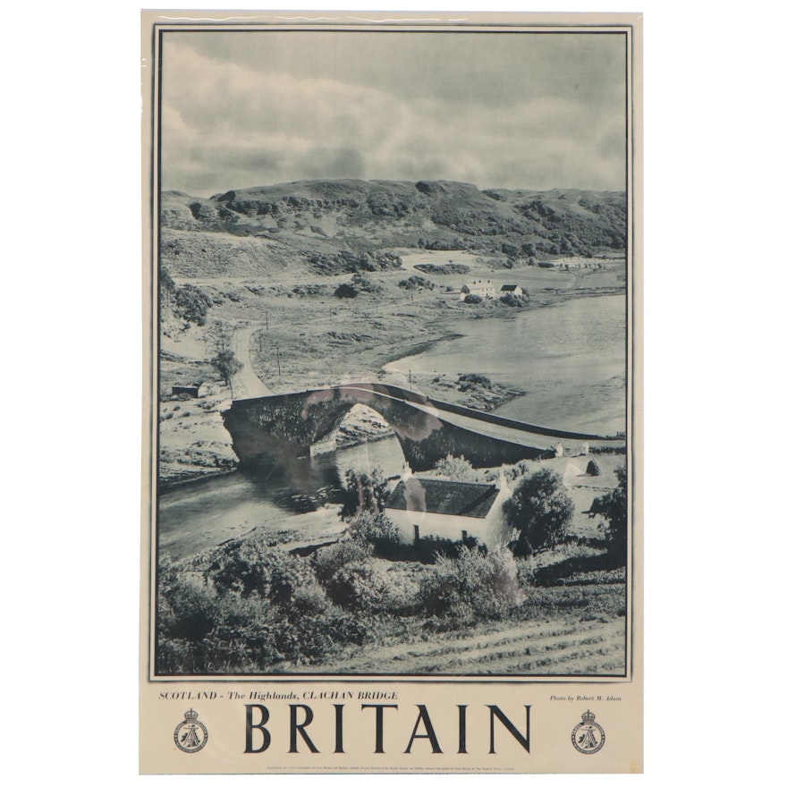 Great Britain Rotogravure Travel Poster "Scotland-The Highlands, Clachan Bridge"