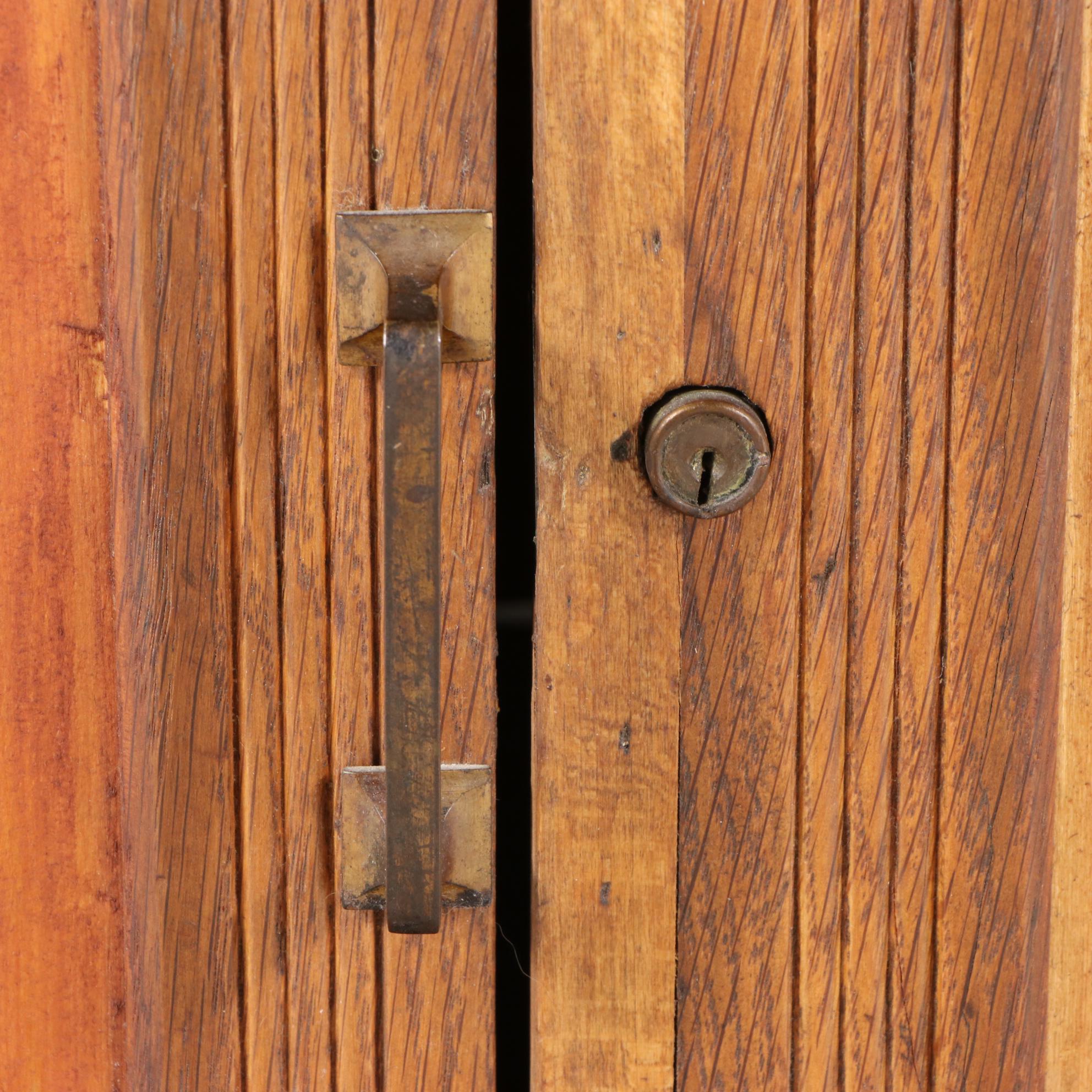 American Folk Art Pine, Oak, and Terra-Cotta Tile Side Cabinet