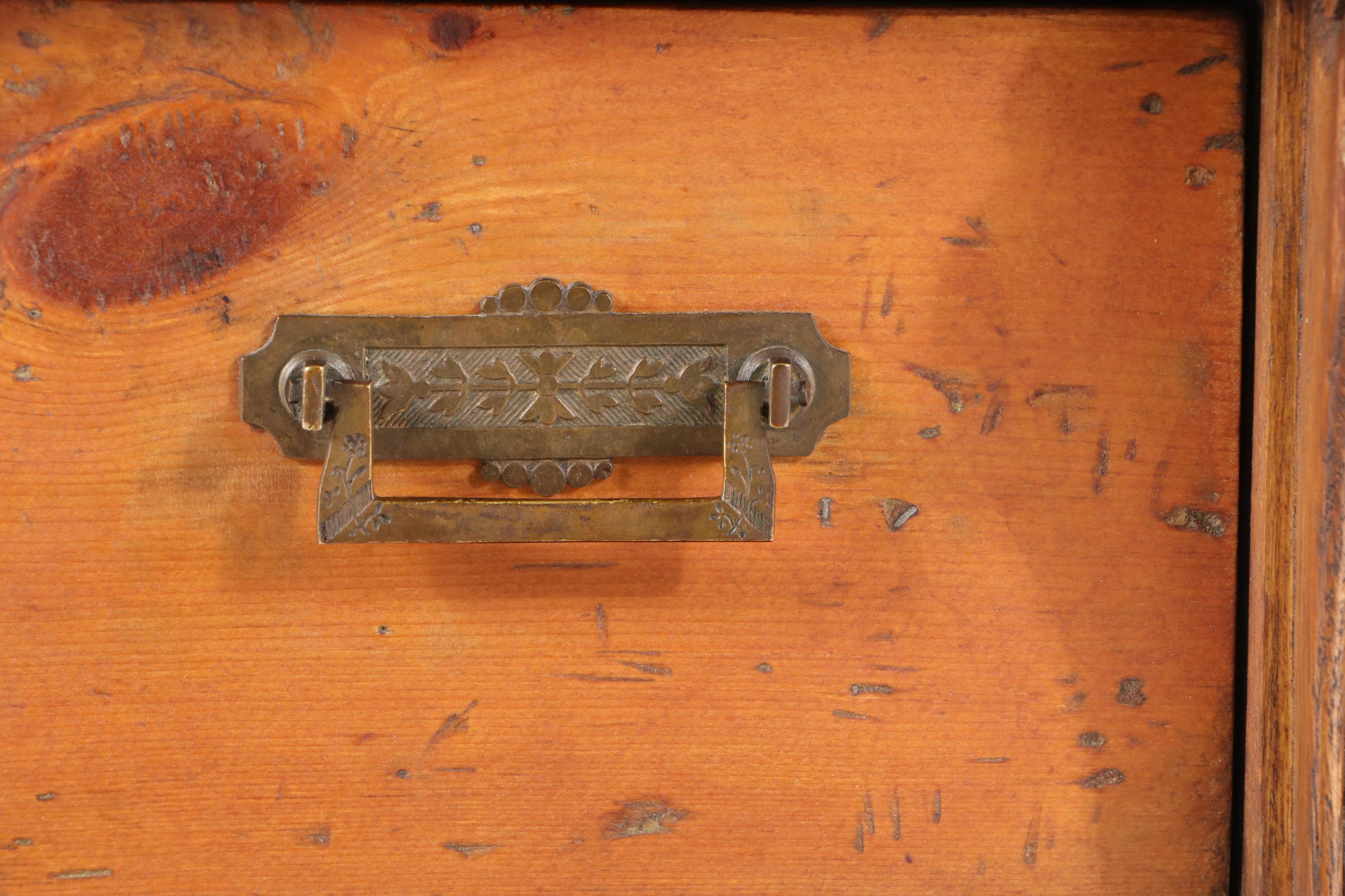 American Folk Art Pine, Oak, and Terra-Cotta Tile Side Cabinet