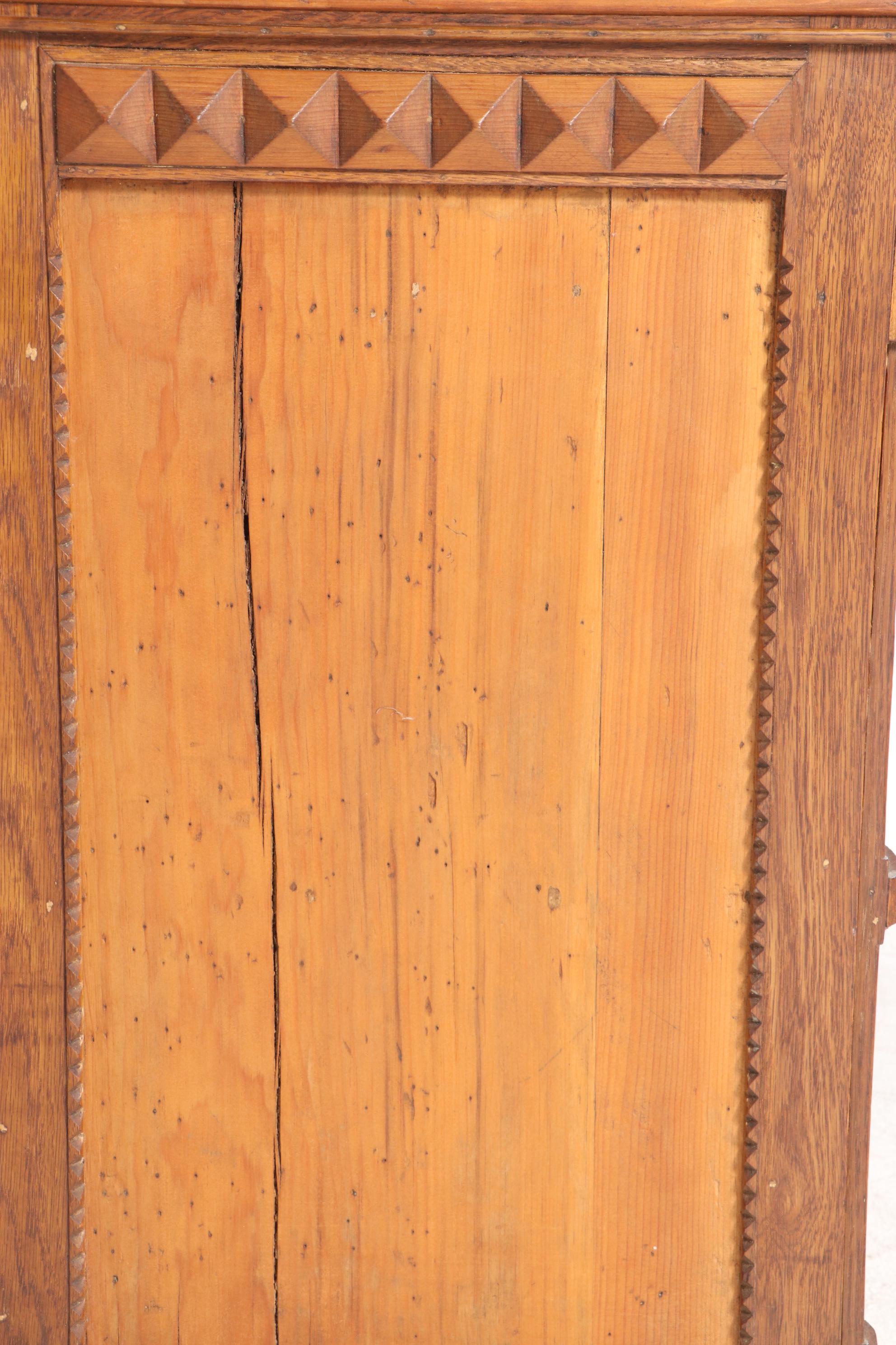 American Folk Art Pine, Oak, and Terra-Cotta Tile Side Cabinet