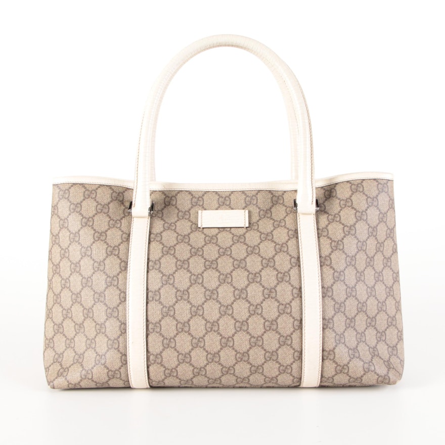 Gucci Shoulder Tote in GG Supreme Canvas with Ivory Leather Trim