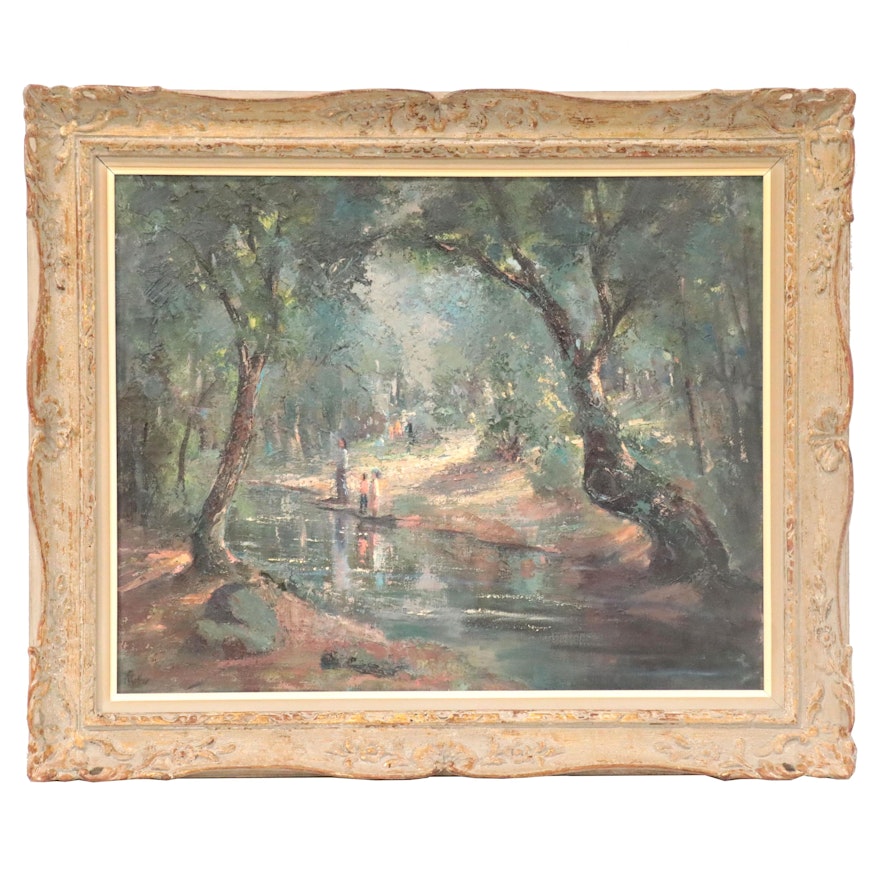 Mary Collier Schultz Oil Painting of River Scene, Late 20th Century