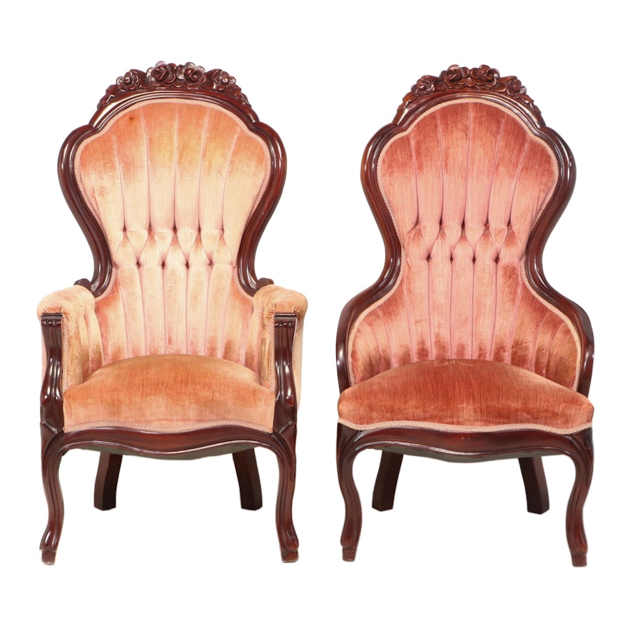 Two Capitol Victorian Furniture Co. Rococo Revival Style Mahogany Parlor Chairs