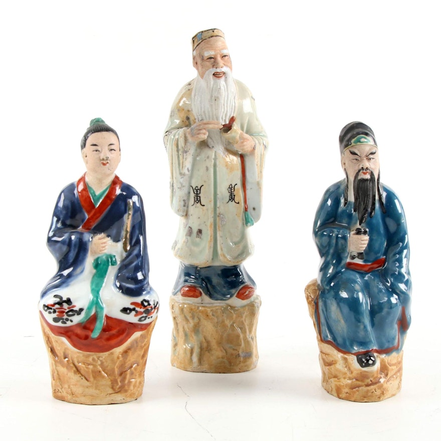 Chinese Republic Period Porcelain Fulushou Figurals, Early to Mid 20th Century