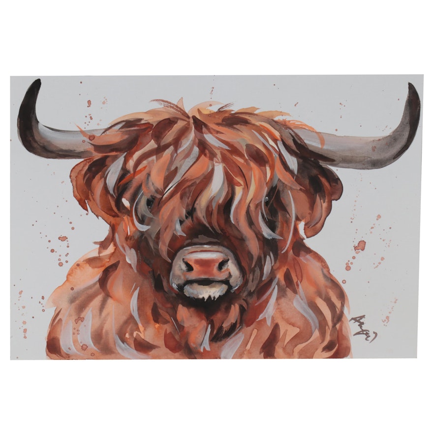 Anne Gorywine Watercolor Painting of Highland Cow, 2021