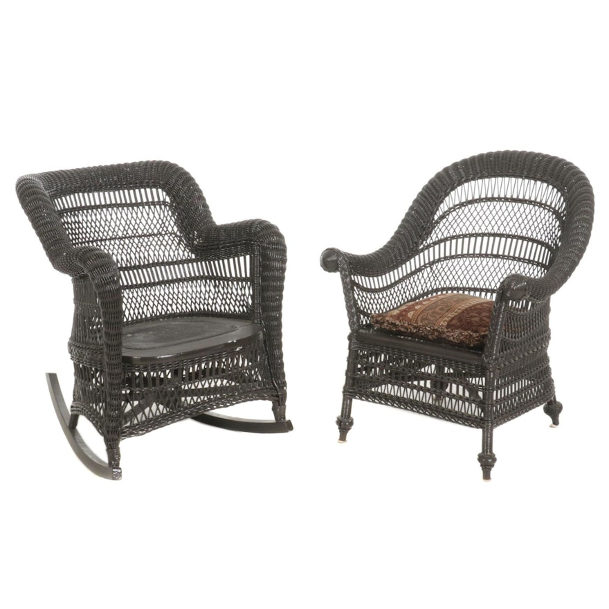 Painted Rattan Wicker Patio Chairs, Mid to Late 20th Century