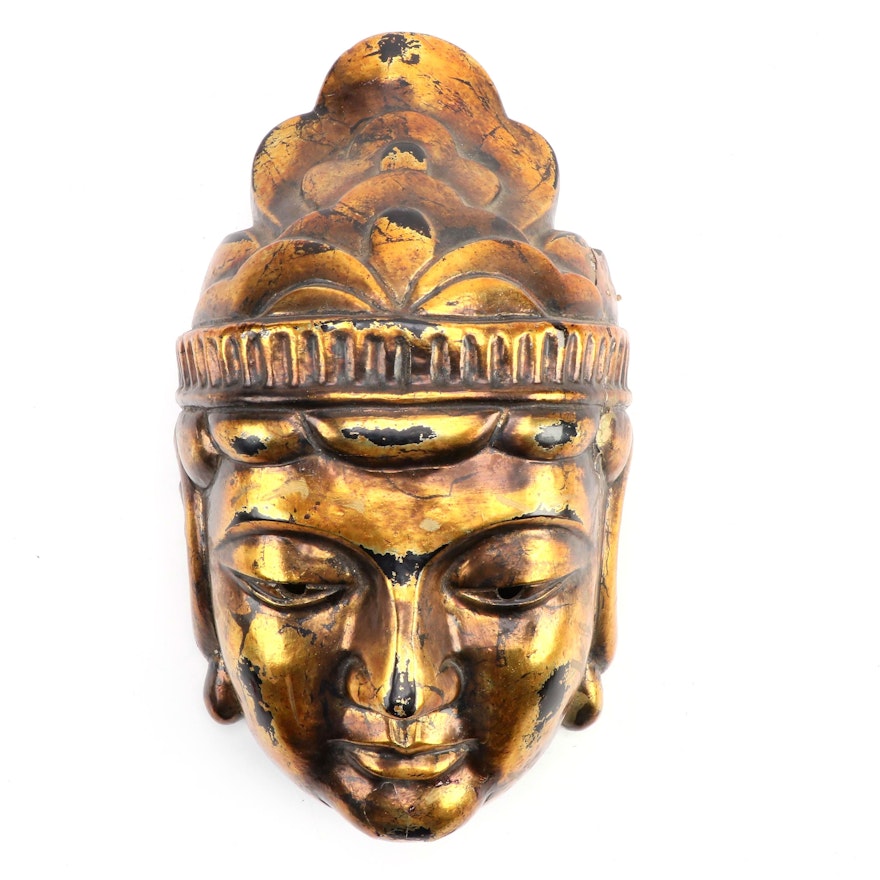 East Asian Gilt Finished Cast Buddha Decorative Mask