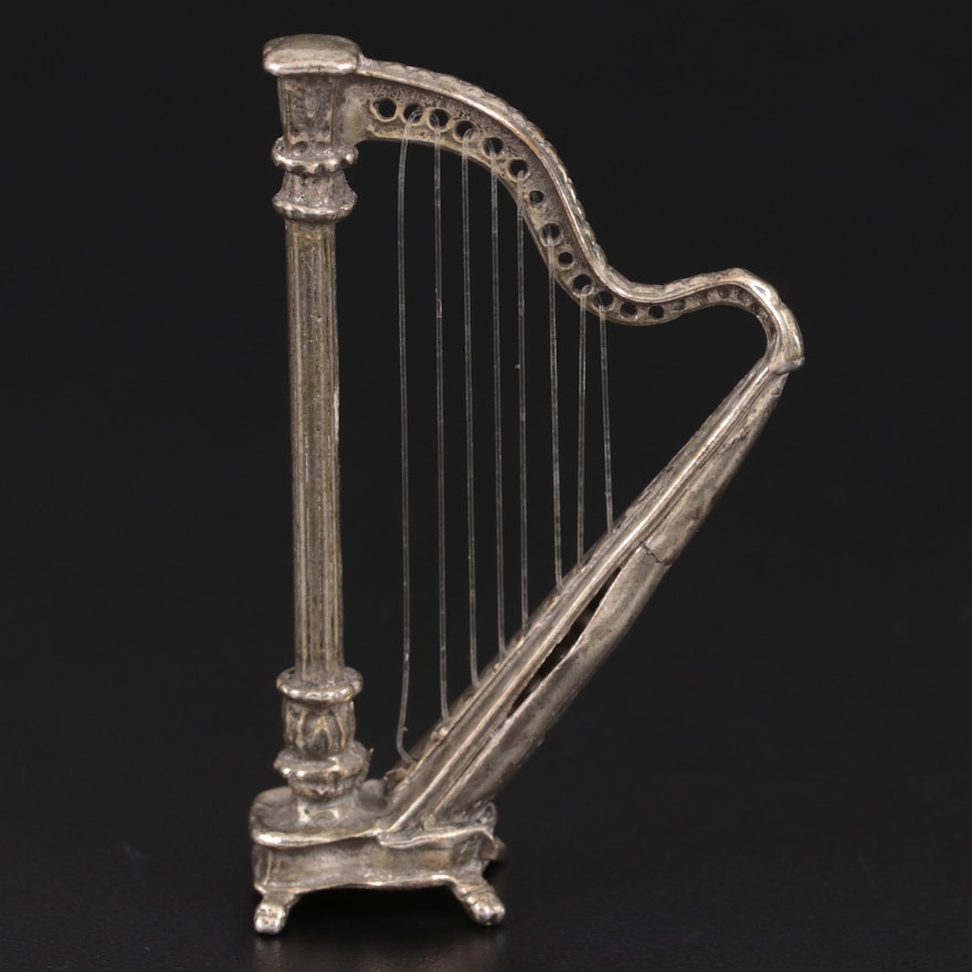 800 Silver Miniature Harp Figurine