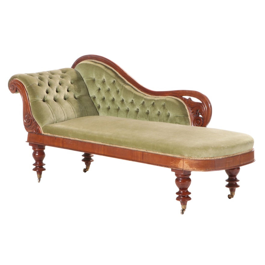 Victorian Mahogany Buttoned-Down Chaise Lounge, Mid to Late 19th Century