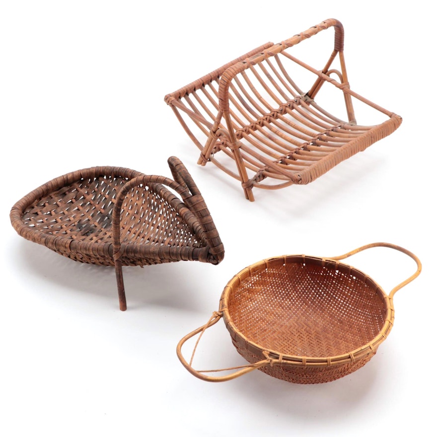 Woven Bamboo Strainer Sieve, Scoop Basket and Top Handle Basket