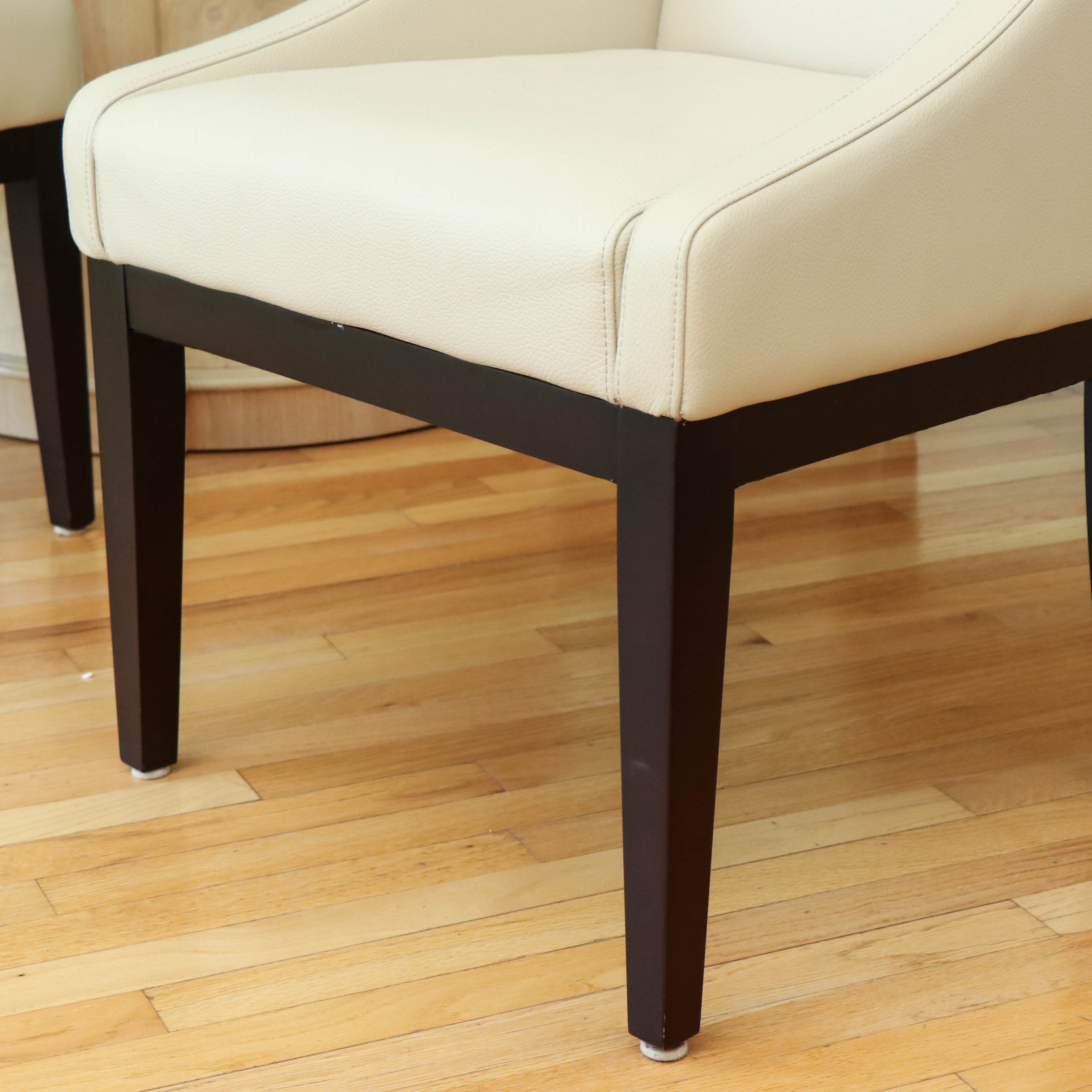 Heritage Glass and Wood Finish Dining Table with Arhaus Leather Slope Armchairs