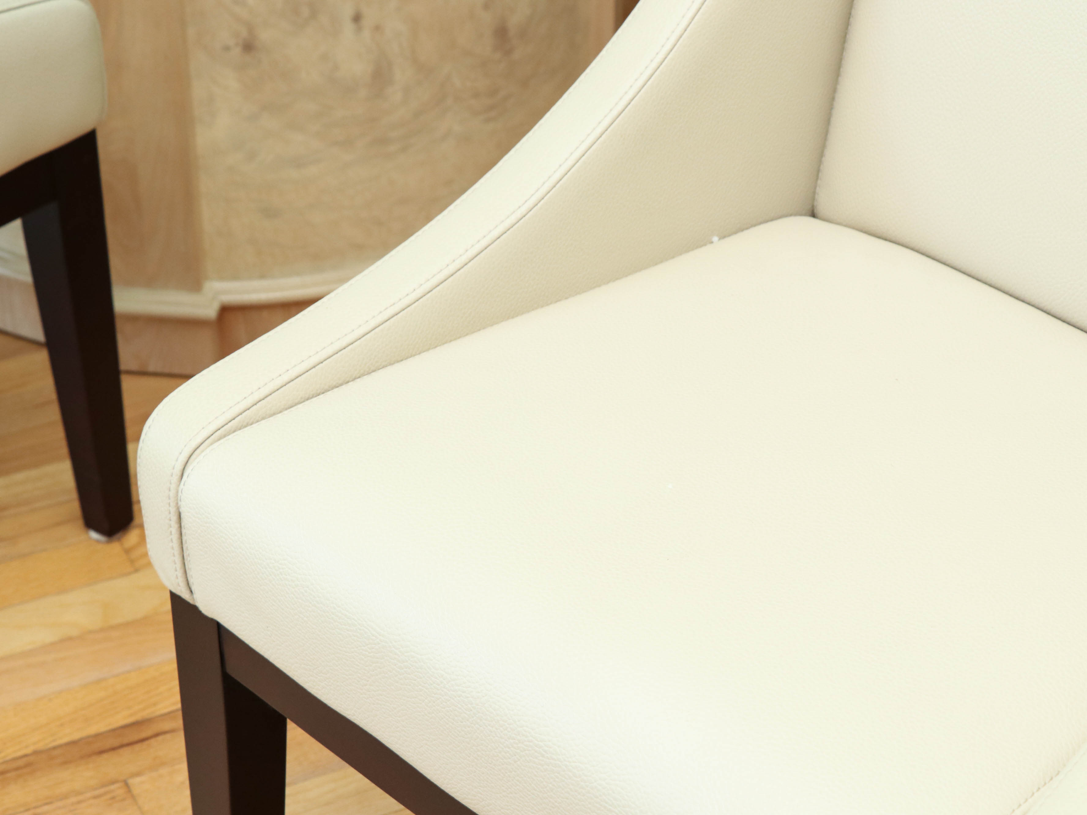 Heritage Glass and Wood Finish Dining Table with Arhaus Leather Slope Armchairs