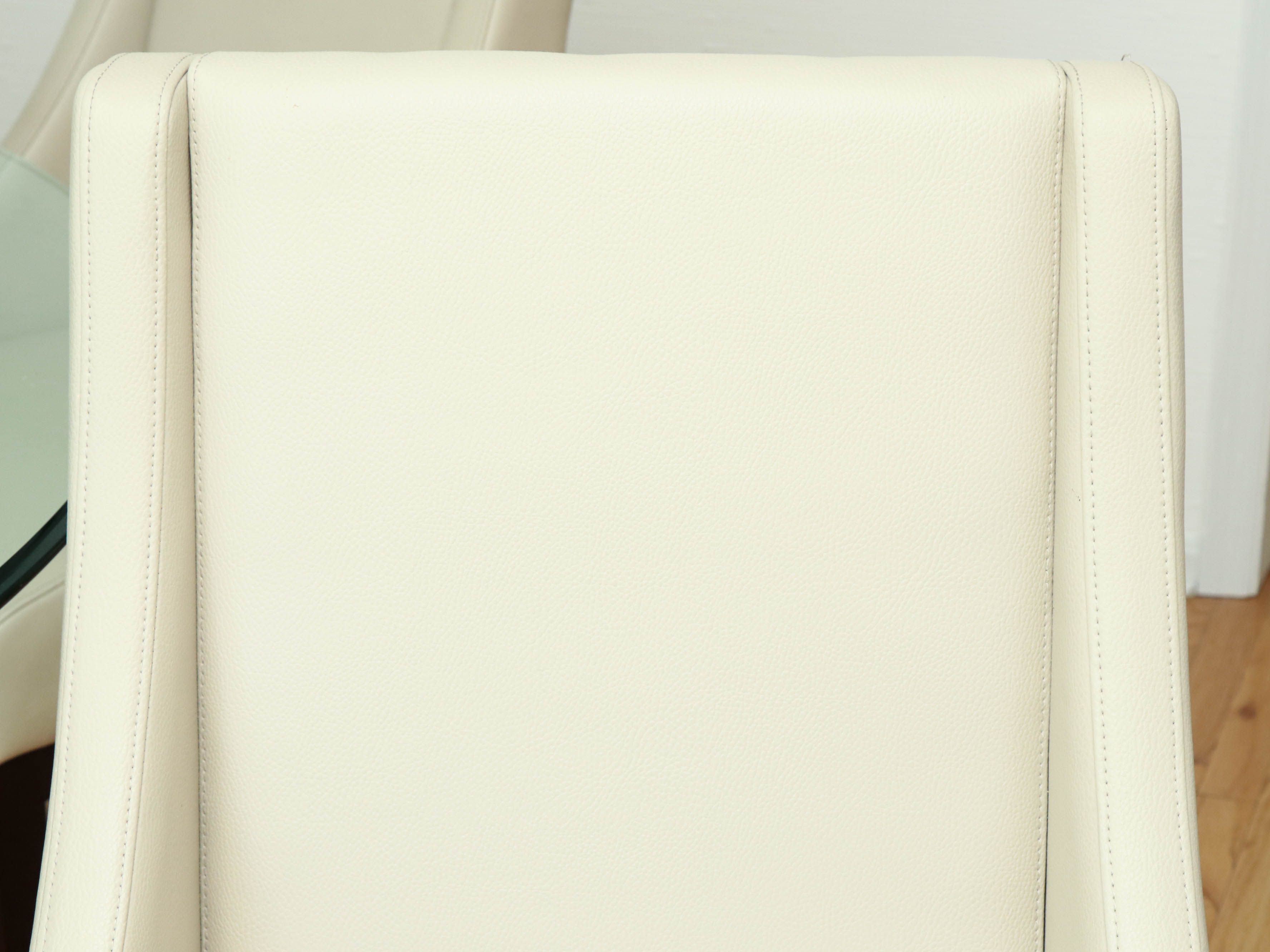 Heritage Glass and Wood Finish Dining Table with Arhaus Leather Slope Armchairs