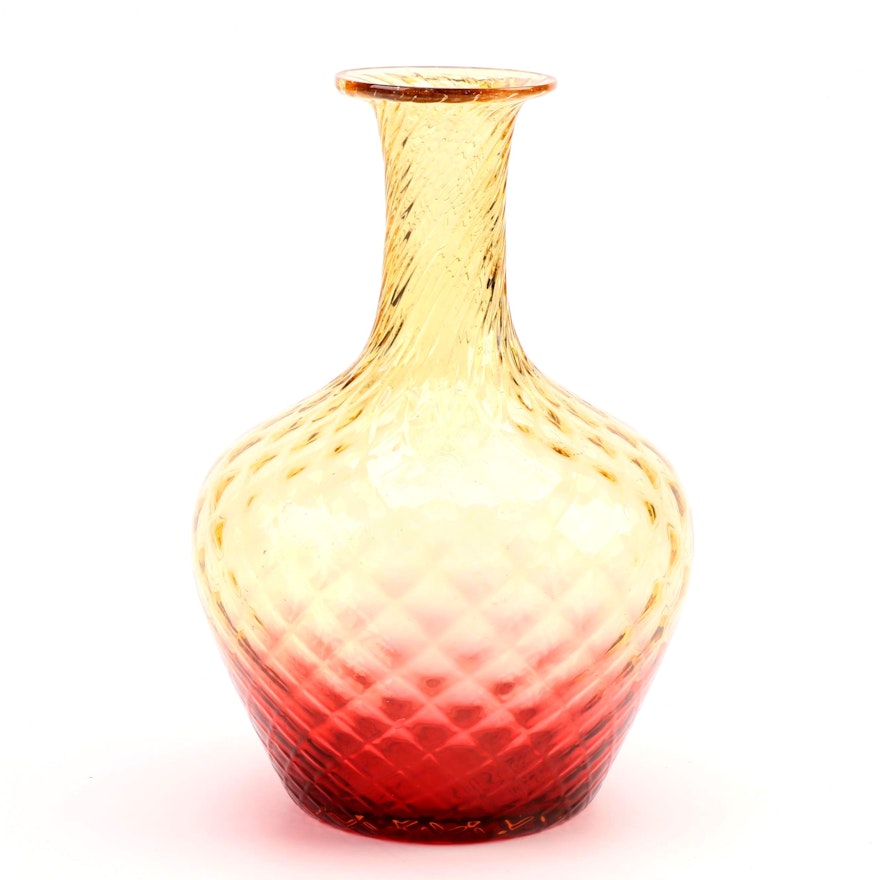 Quilted Amberina Glass Vase, Mid-20th Century