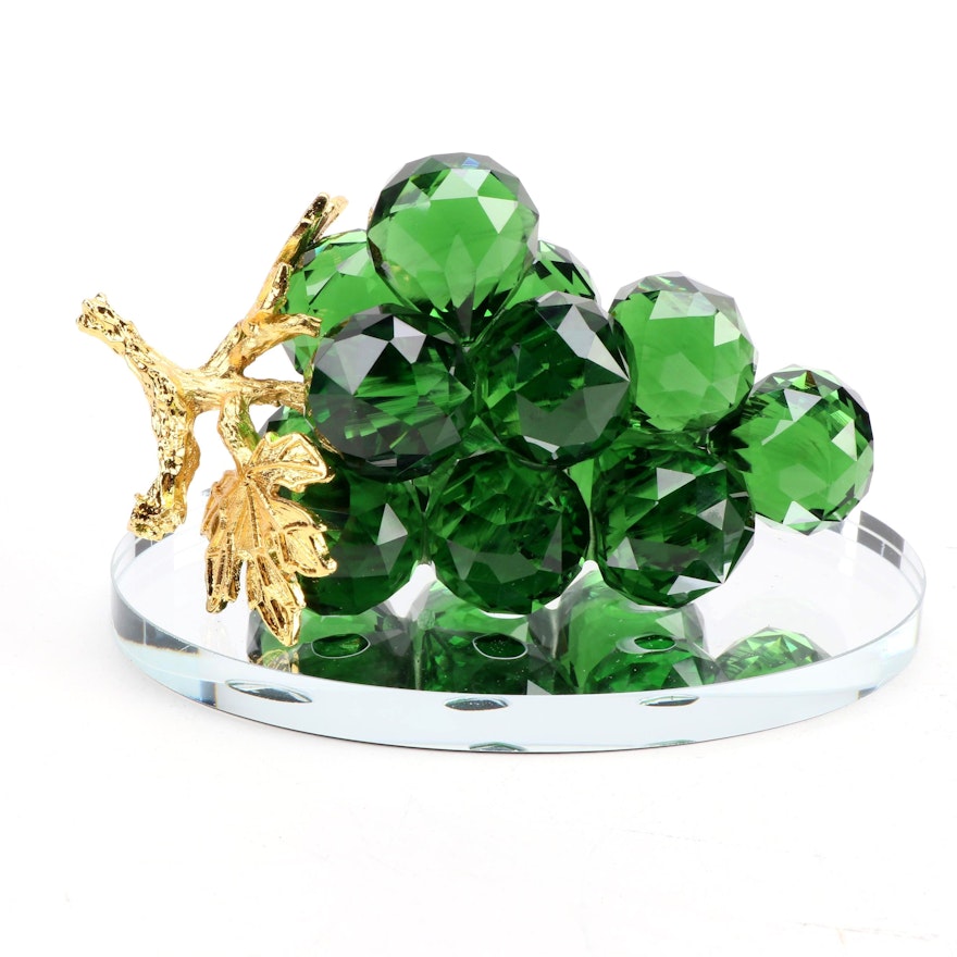 Green Crystal Grape Cluster on Oval Mirror Base