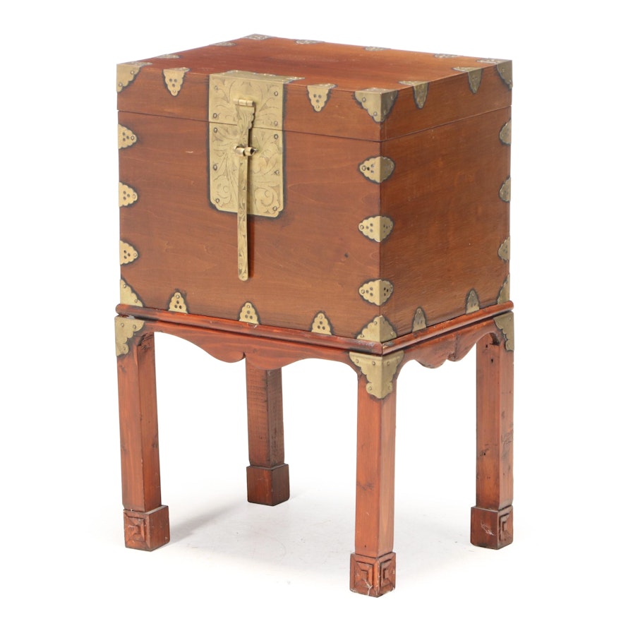 Small Chinese Brass-Mounted Chest-on-Stand