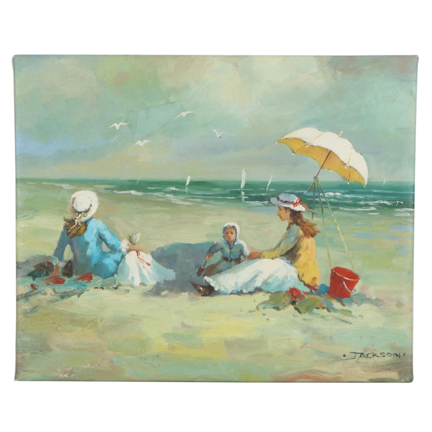 Impressionist Style Oil Painting of Beach Scene
