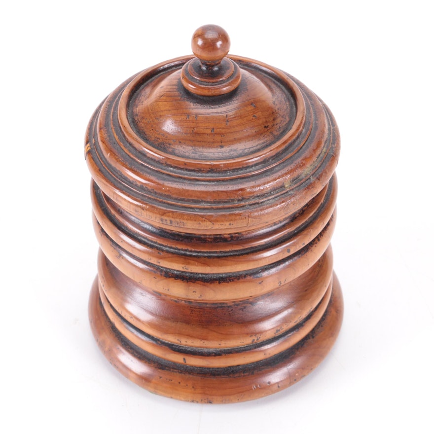 English Treen Ware Wooden Tobacco Jar, 19th Century