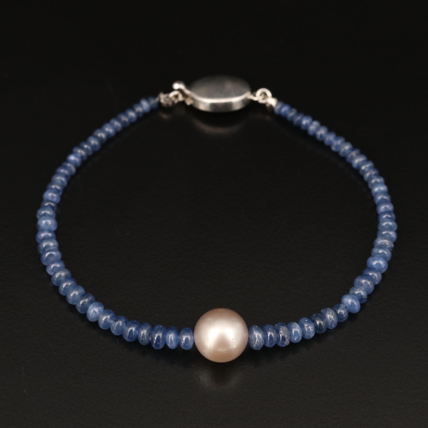 Sterling Pearl and Graduated Sapphire Bracelet