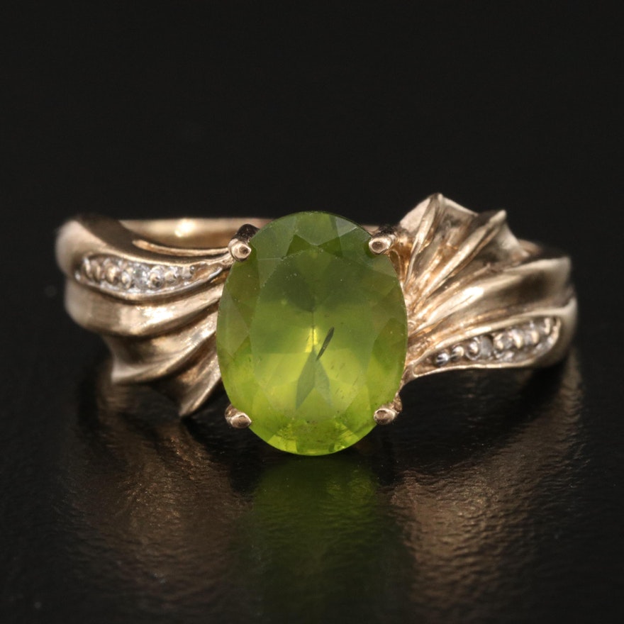 10K Peridot and Diamond Ring