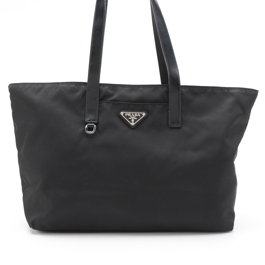 Prada Black Tessuto Nylon and Leather Tote