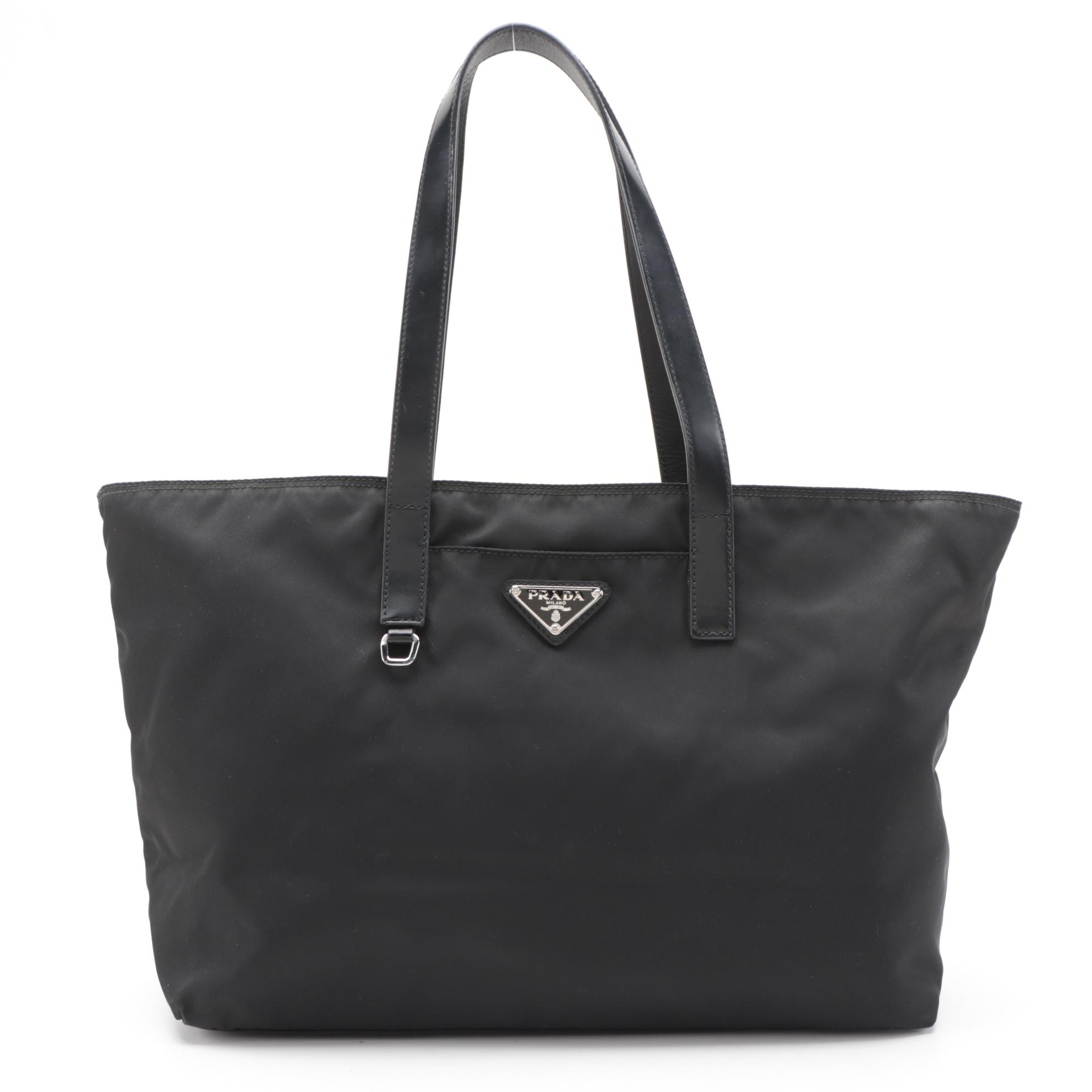 Prada Black Tessuto Nylon and Leather Tote