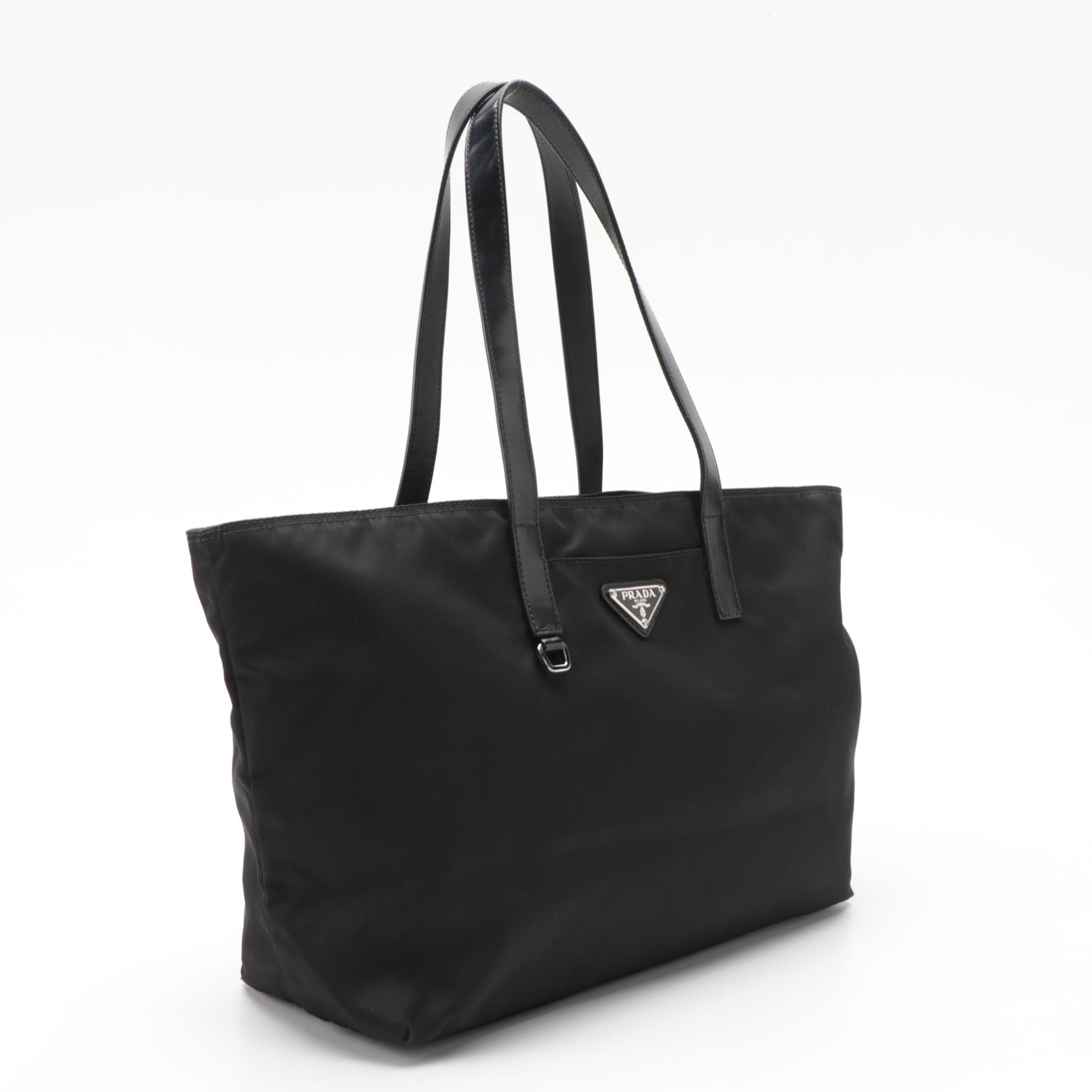 Prada Black Tessuto Nylon and Leather Tote