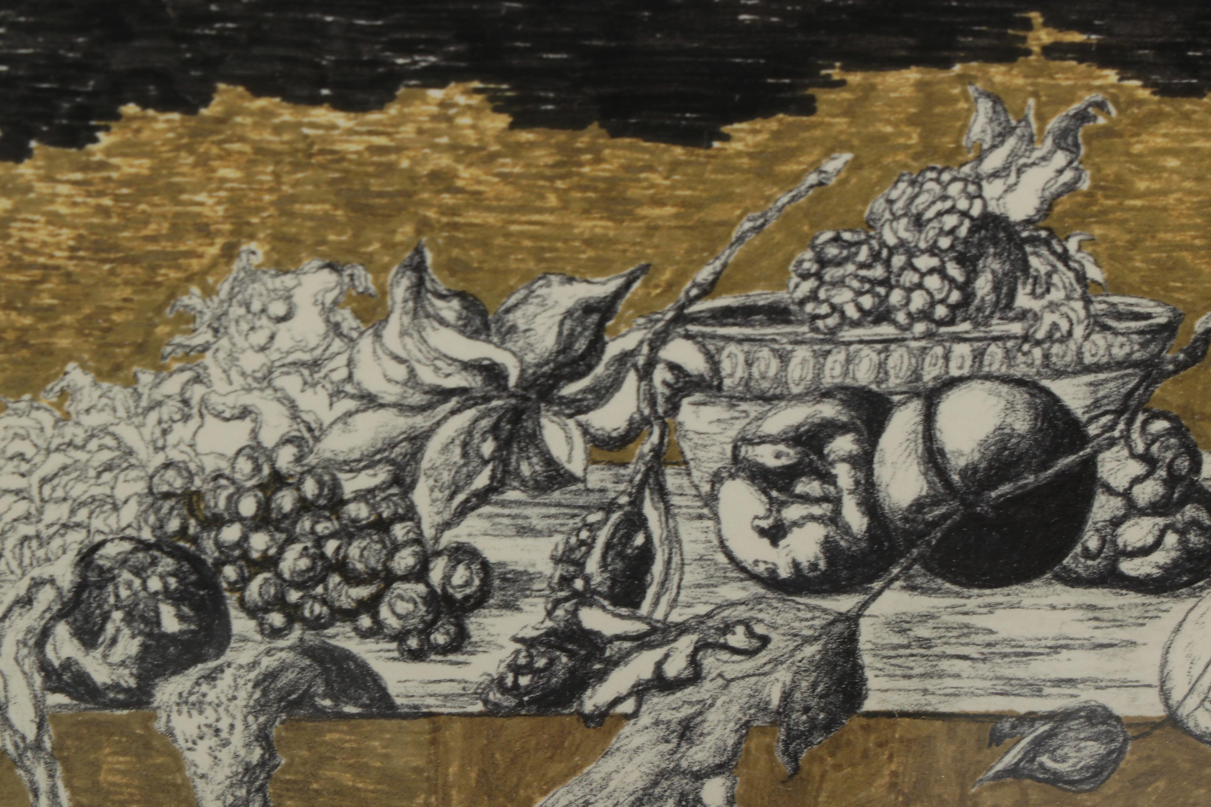 Still Life Ink and Marker Drawing with Fruit, 1989