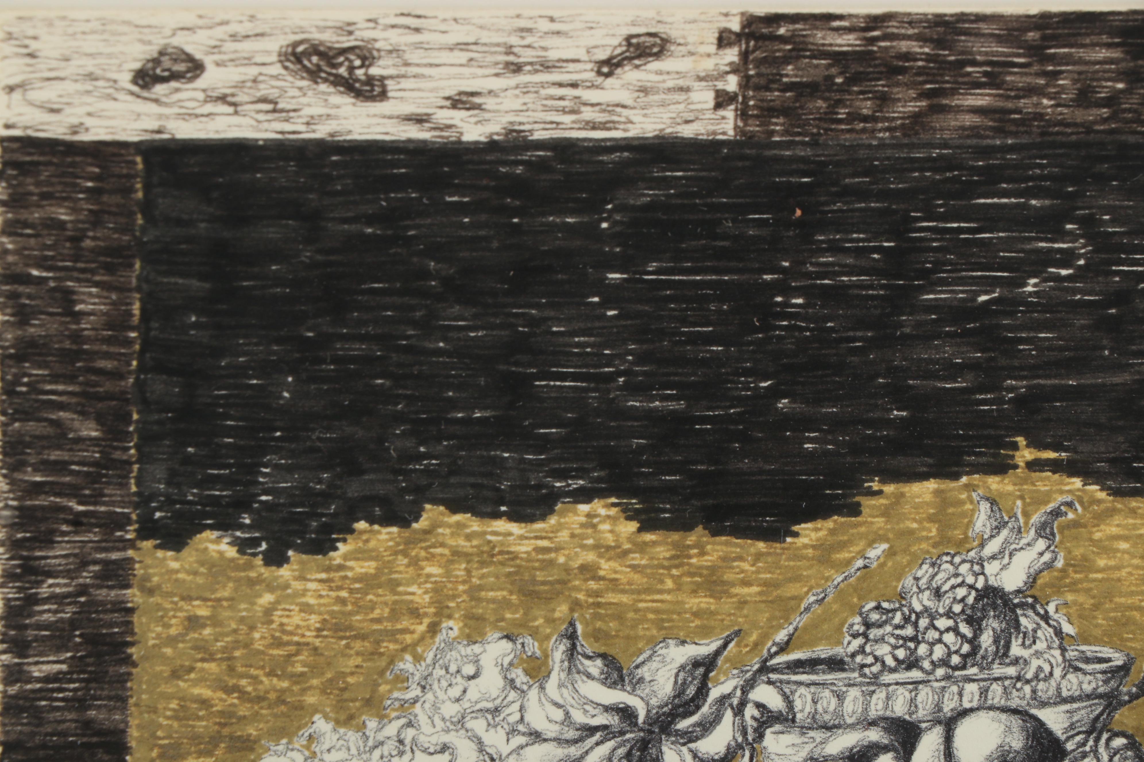 Still Life Ink and Marker Drawing with Fruit, 1989